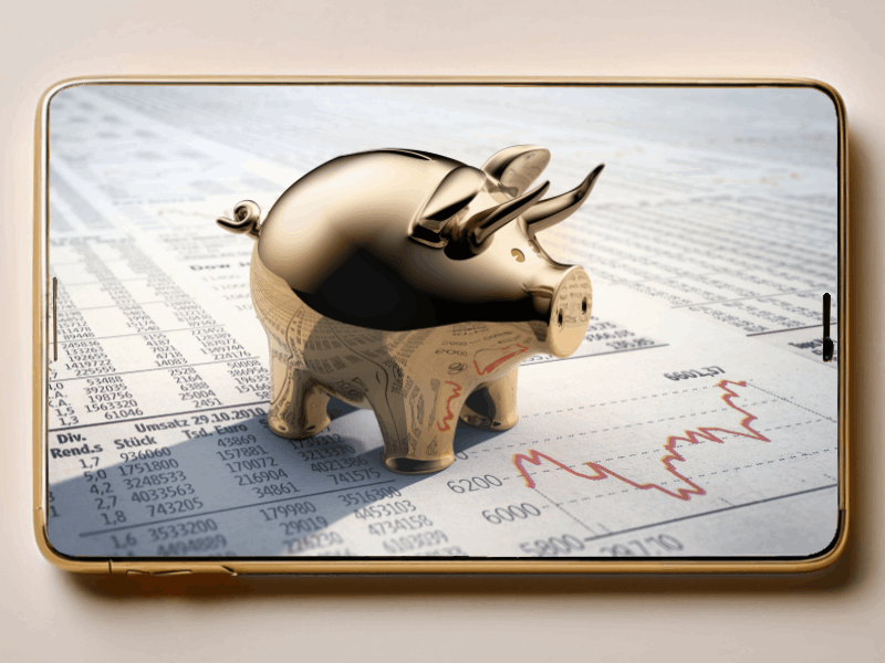 Goldenes Sparschwein in Tablet